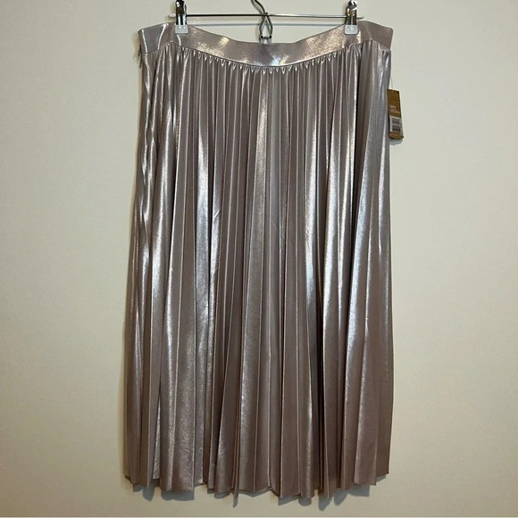 NWT RACHEL ROY Curvy Collection Blush Metallic Pleated Aline Midi Skirt - Picture 7 of 10